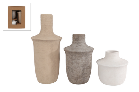 Vase Jae Set a 3 Stück hellbraun grau weiß 10x10x24cm