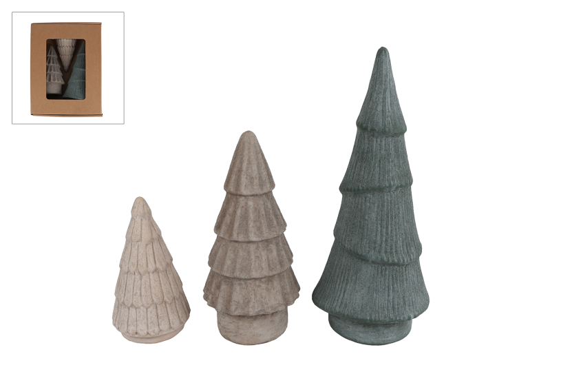 Sculptuur tree set 3 stuks aardewerk 11,5x11,5x27cm g w b