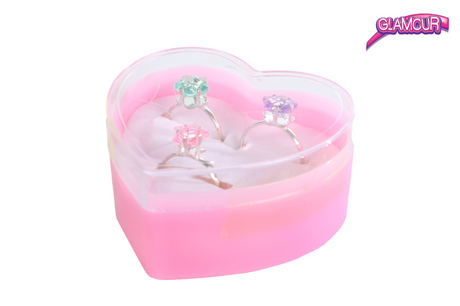 Glamour petit paris ringen met diamantjes in hartendoos - 3st.