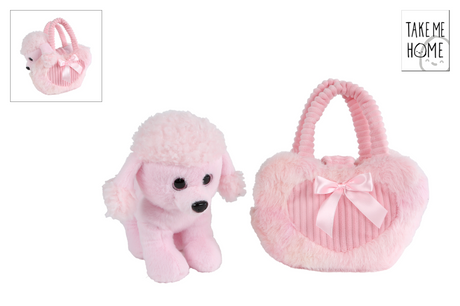 Take me home Pudel in Tasche rosa 33x30cm