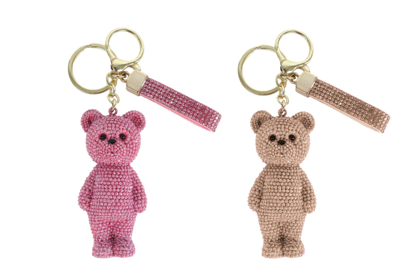 Sleutelhanger teddybeer glinster goud polystone 14x4x3cm