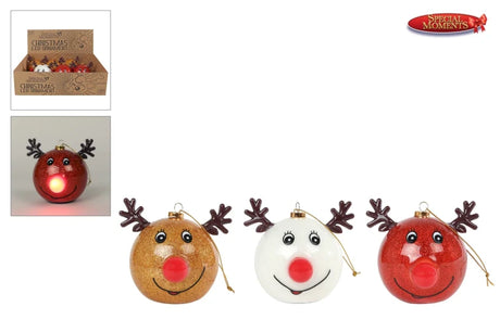 Decoratie bal led mas deer glitter polyfoam 9x9x8cm assorti