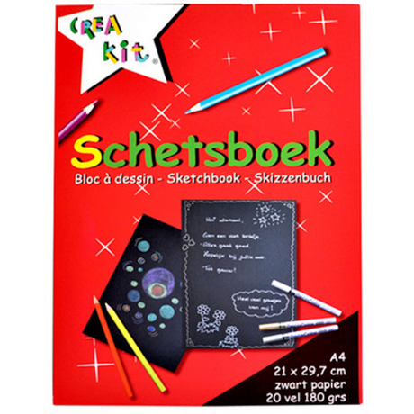 Schetsboek crea-kit a4 zwart 20 vel 180 grams