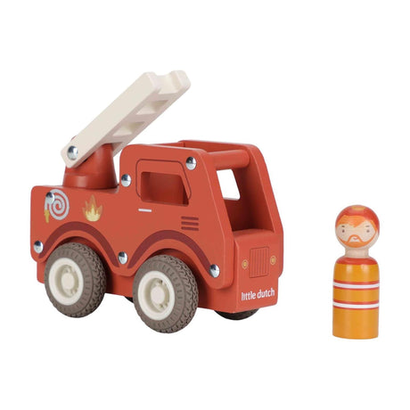 Kleines niederländisches Feuerwehrauto inklusive Pegdoll - Holz