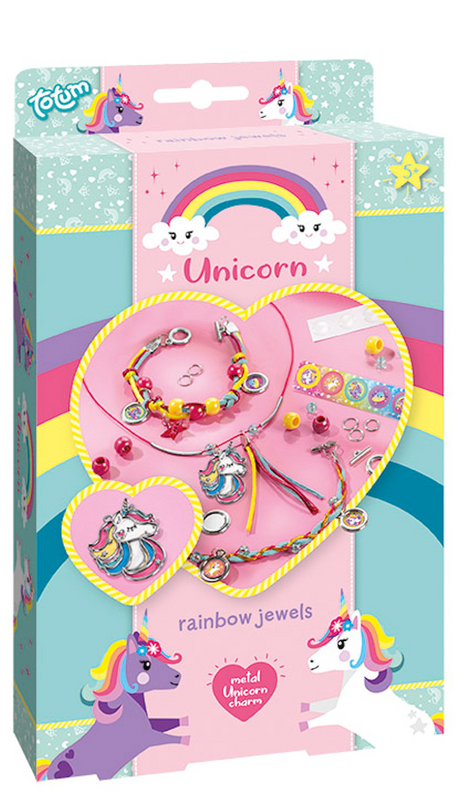 Totum Einhorn 2 Armbänder und Halskette zur Schmuckherstellung | Bastelset | Bastelspielzeug für Mädchen ab 5 Jahren | 25-teilig mit Einhorn-Anhänger aus Metall