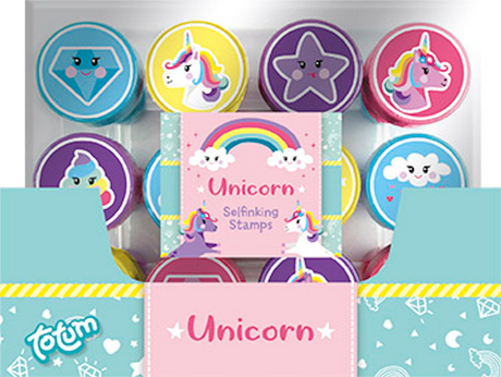 Totum Stempel Einhorn Junior 12 Stück selbstfärbend – kreatives Spielzeug für junge Mädchen ab 3 Jahren – Geschenktipp zum Stempeln, Basteln, Kartenbasteln