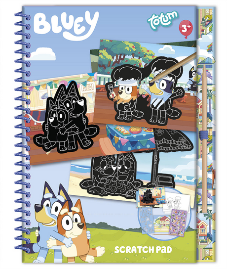 Totum Bluey Ferien-Aktivitätsbuch mit luxuriösen Rubbelkarten, Malseiten und Aufklebern – 20-teiliges Buch zum Zeichnen, Malen, Kratzen, kreatives Spielzeug ab 3 Jahren