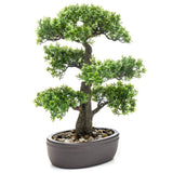 Smaragdkunstpflanze in braunem Topf Ficus Minibonsai 43 cm