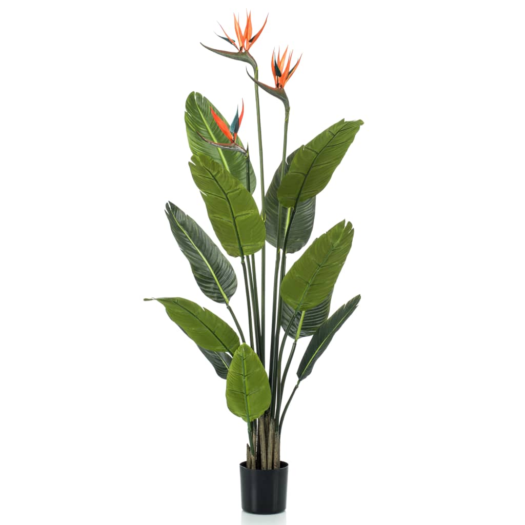 Smaragdkunstpflanze mit Topf und Blumen Strelitzia 120 cm