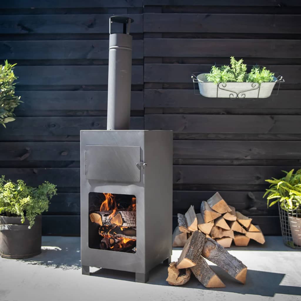 Esschert Design Terrasse Herd mit Pizzaofen schwarz