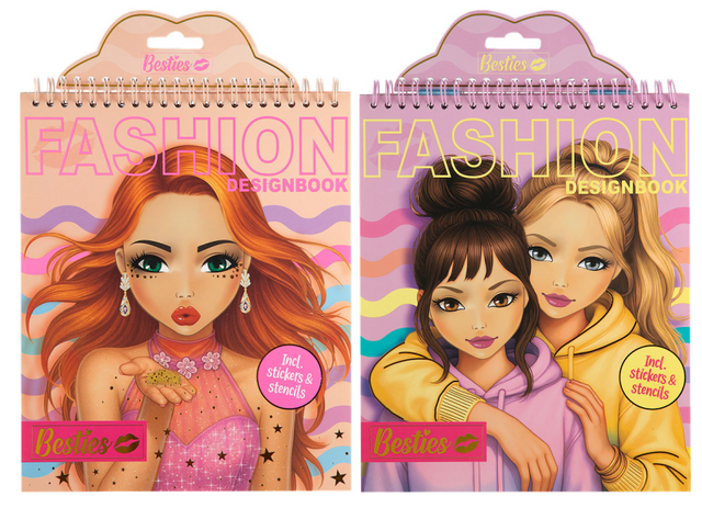 Besties mode ontwerpboek neon 24x20cm assorti - 20vellen