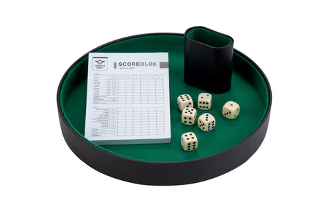 Longfield-Würfelset komplett mit 6 Würfeln, Pokerschiene, Punkteblock und Würfelbecher