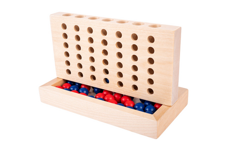 Longfield Vier in einer Reihe – Strategiespiel – Holz – rote und blaue Steine – klassisches Denk- und Strategiespiel – Engelsherz