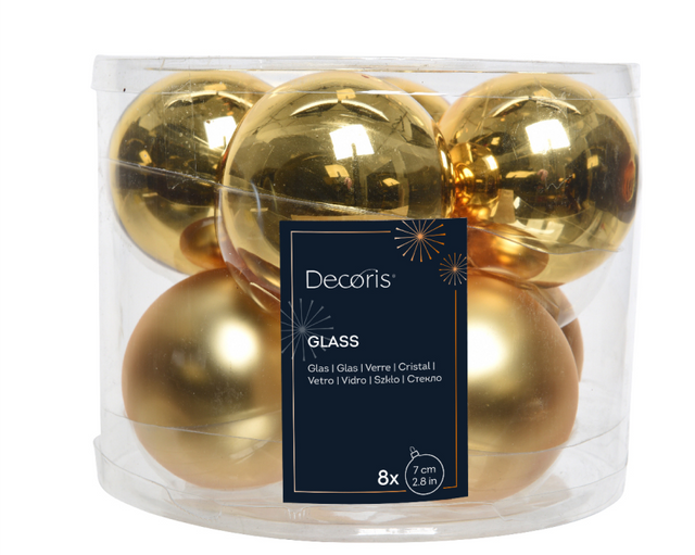 Kerstbal glas 7.00cm 8 stuks - goud