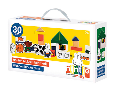Bambolino Miffy Holzbausteine Bauernhof – 28-teiliges Kleinkind-Spielset mit Bauernhoftieren, Bausteinen – Lernspielzeug-Geschenktipp – ab 2 Jahren – Spielzeug