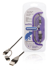 Bandridge BBM39400B10 2-in-1-Daten- und Ladekabel, USB-Micro-B-Stecker + Lightning-Adapter – A-Stecker, 1,00 m, Schwarz