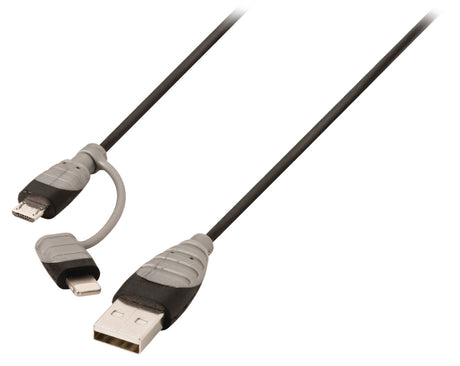 Bandridge BBM39400B10 2-in-1-Daten- und Ladekabel, USB-Micro-B-Stecker + Lightning-Adapter – A-Stecker, 1,00 m, Schwarz