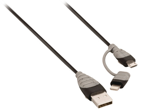 Bandridge BBM39400B10 2-in-1-Daten- und Ladekabel, USB-Micro-B-Stecker + Lightning-Adapter – A-Stecker, 1,00 m, Schwarz