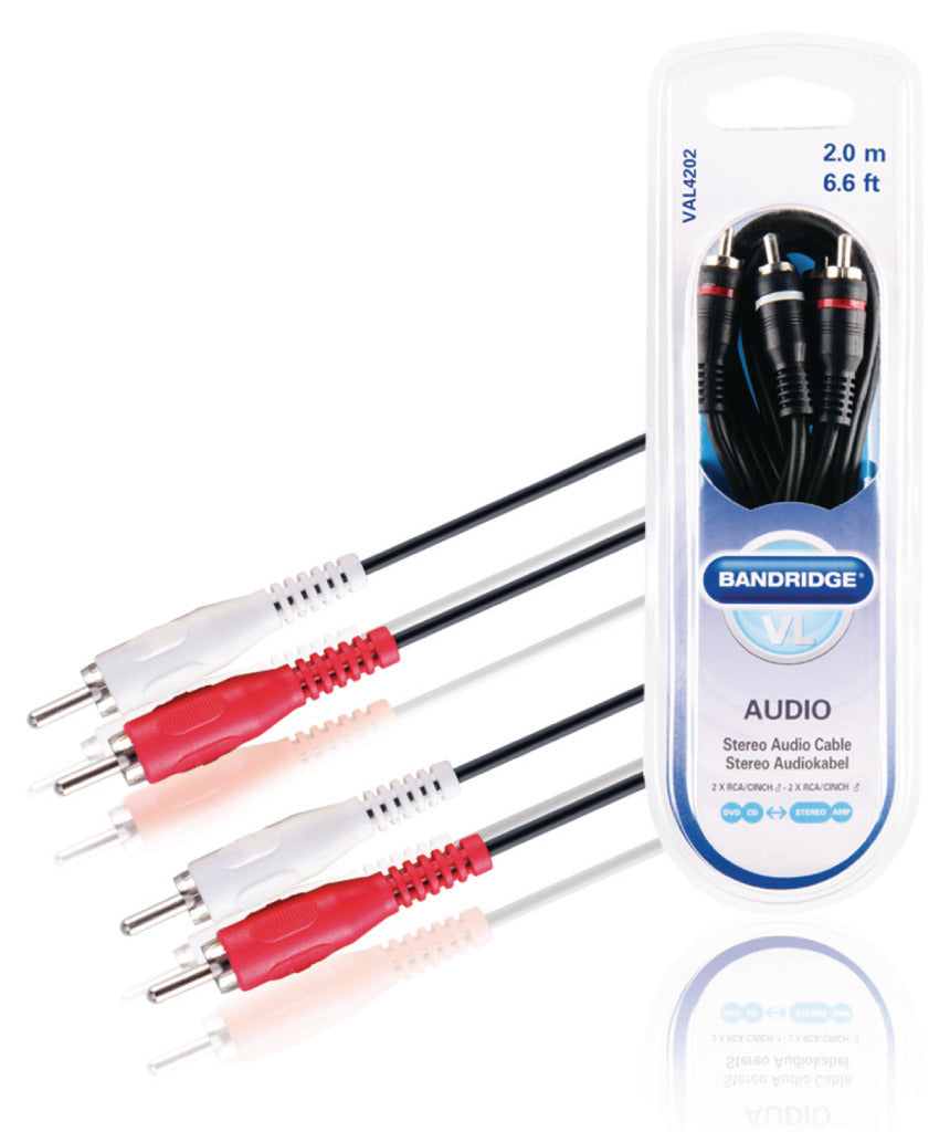 Bandridge val4202 Stereo-Audiokabel 2x Cinch-Stecker - 2x Cinch-Stecker 2,00 m schwarz