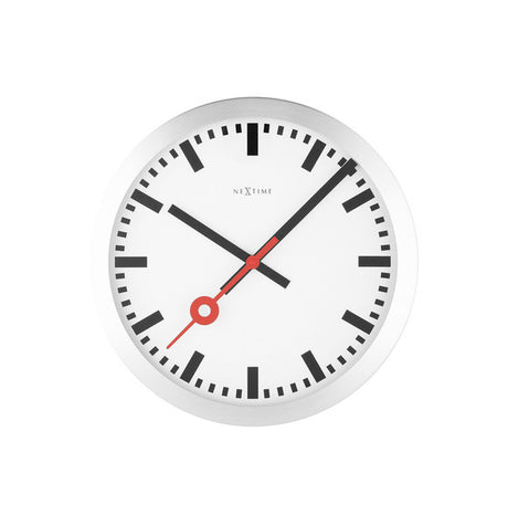 Nexttime Station – Wanduhr Tischuhr – 19 cm – Aluminium gebürstet – Weiß
