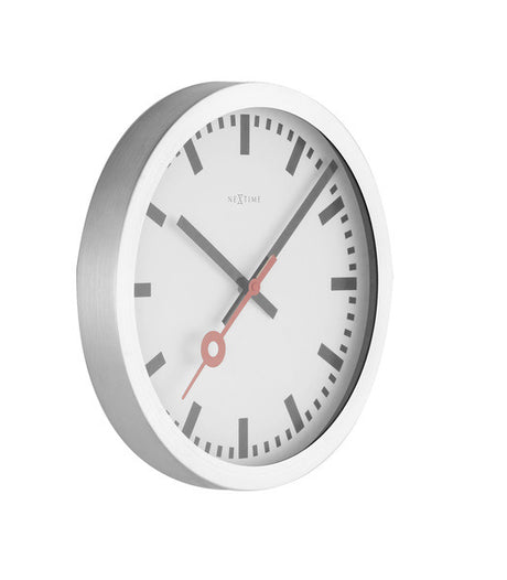 Nexttime Station – Wanduhr Tischuhr – 19 cm – Aluminium gebürstet – Weiß
