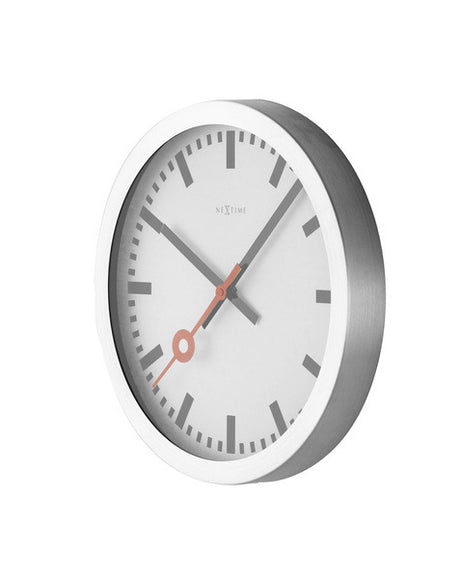 Nexttime Station – Wanduhr Tischuhr – 19 cm – Aluminium gebürstet – Weiß