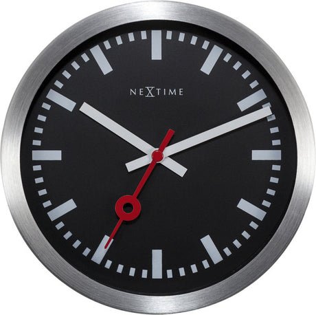 Nexttime Station – Wanduhr – 19 cm – Aluminium – Schwarz