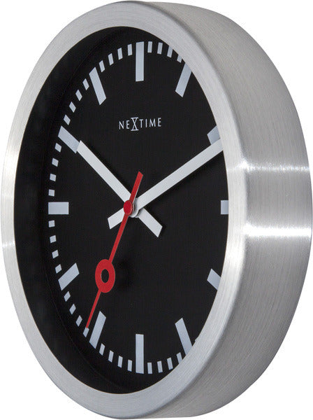 Nexttime Station – Wanduhr – 19 cm – Aluminium – Schwarz