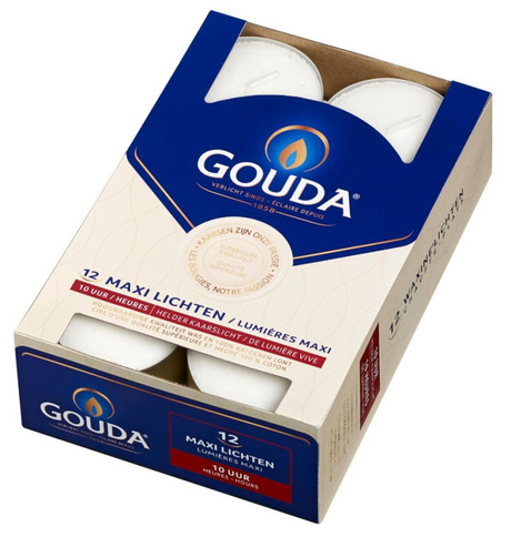 Gouda Maxi-Teelichter, Brenndauer 10 Stunden, Karton mit 12 Stück