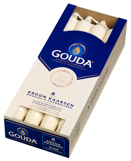 Gouda Kronenkerze Elfenbein 240 24 Schachtel mit 8 Stück, 10 Brennstunden