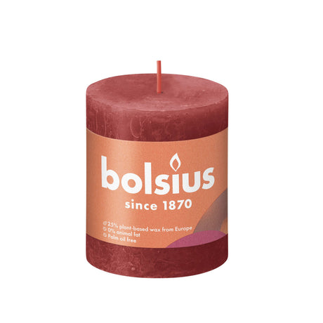 Bolsius Shine Collection Rustikale Stumpenkerze 80 68 Zartes Rot – Zartes Rot