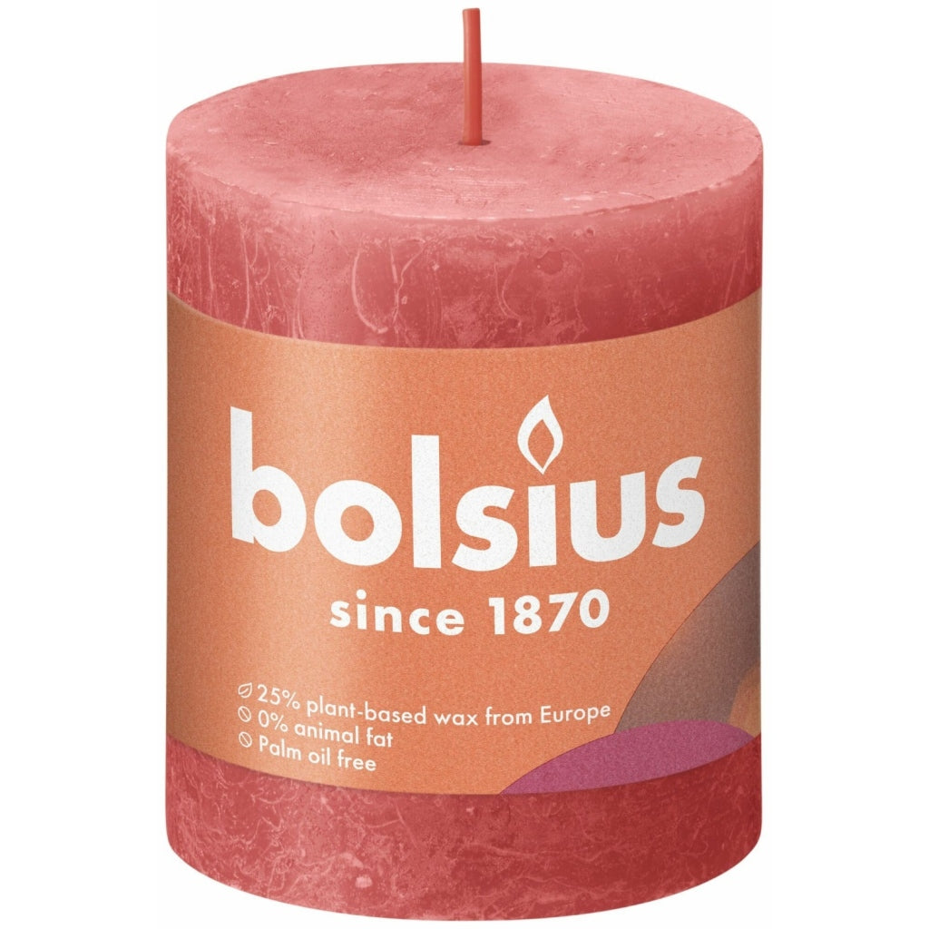 Bolsius Stumpenkerze rustikal 8 x 6,8 cm blütenrosa | 4 Stück