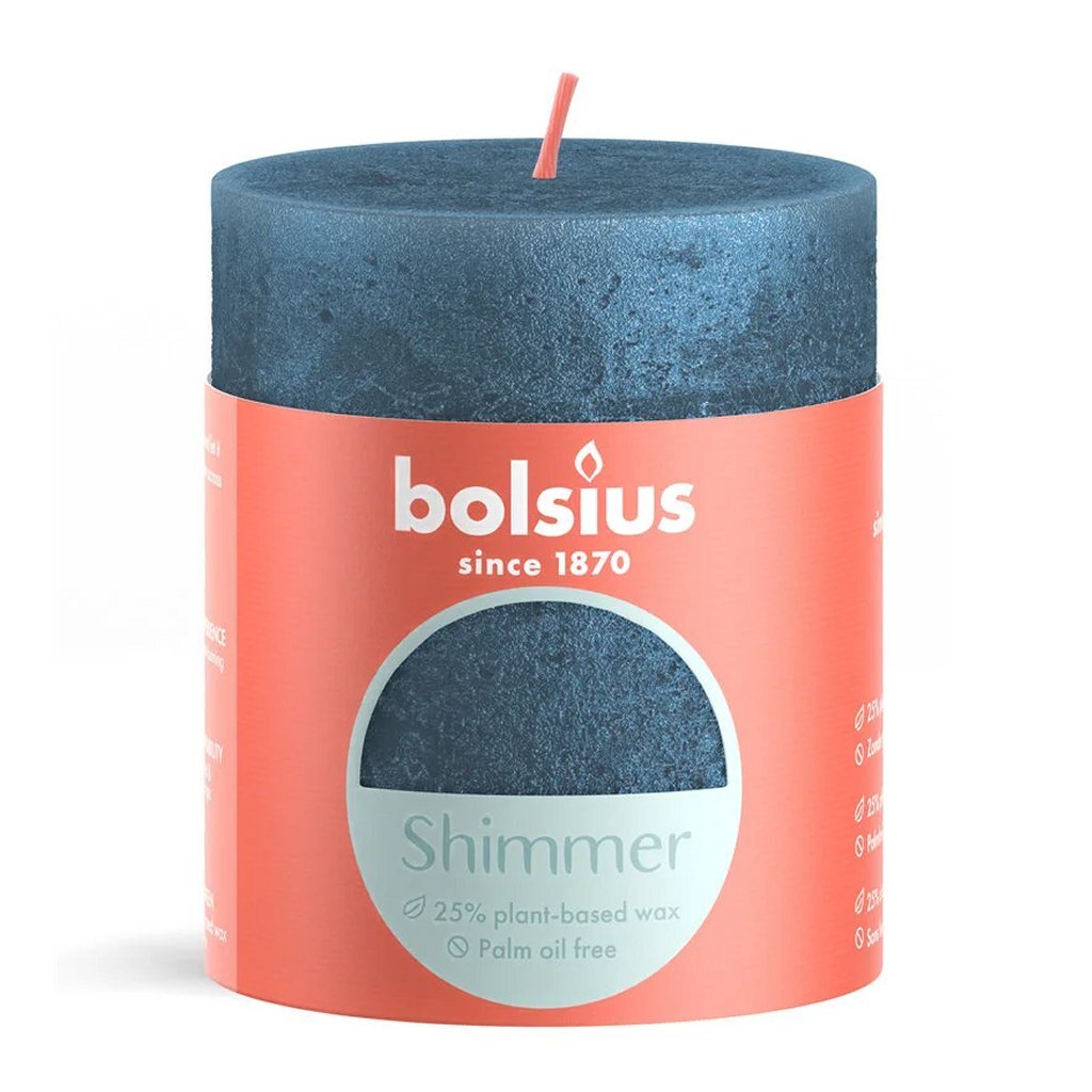 Bolsius Schimmer-Stumpenkerze 8x6,8 cm blau