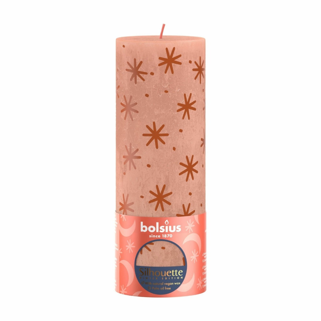 Bolsius Stumpenkerze rustikal 19 x 6,8 cm cremiges Karamell mit Aufdruck | 4 Stück
