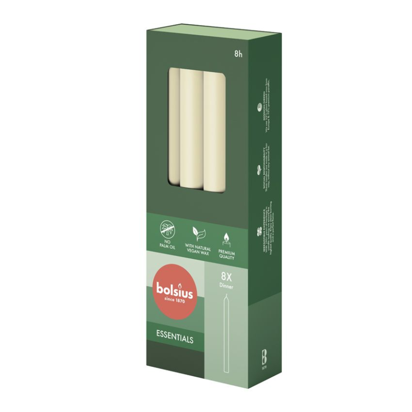 Bolsius dinerkaars 230 20 8 stuks - ivoor