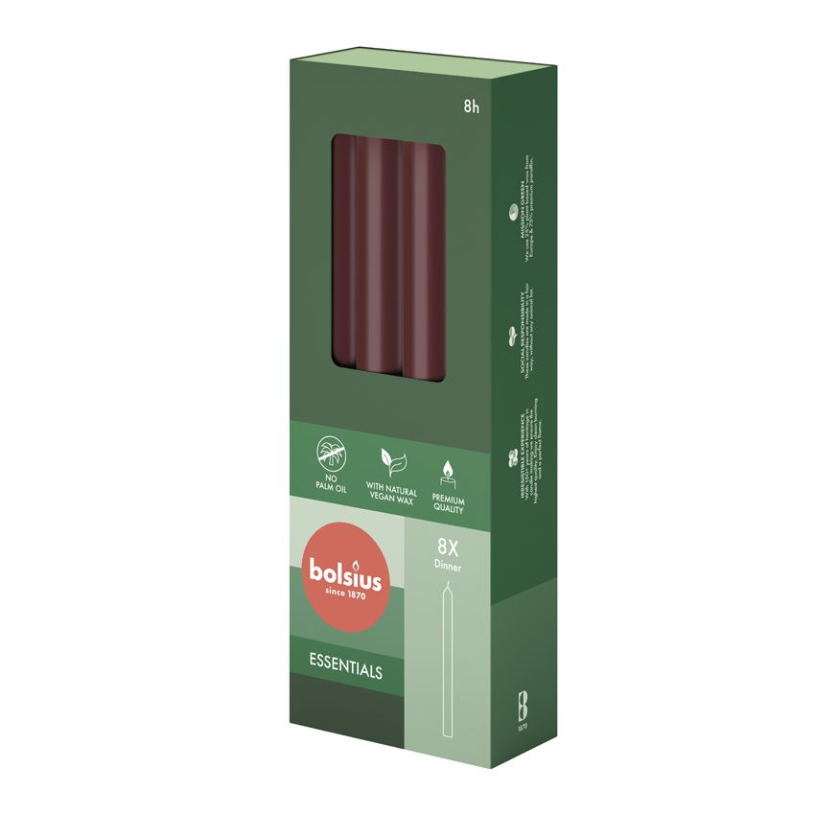 Bolsius dinerkaars 230 20 8 stuks - velvet rood