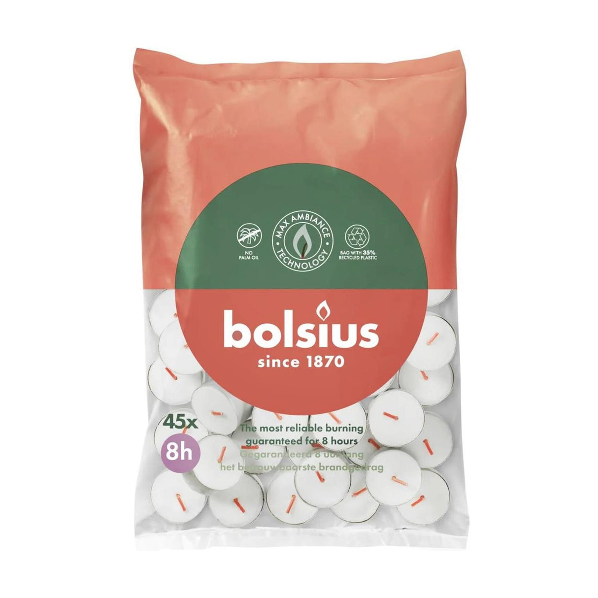 Bolsius Teelichter 8 Stunden Beutel mit 45 Stück