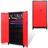 Vidaxl -Werkzeugschrank mit 2 Türen 90x40x180 cm Stahl schwarz und rot