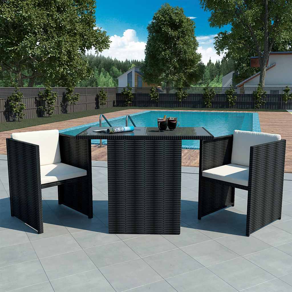 Vidaxl 3-delige bistroset met kussens poly rattan zwart