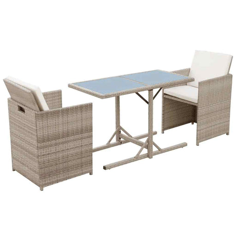Vidaxl 3-delige bistroset met kussens poly rattan beige