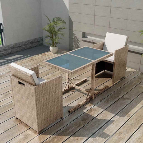 Vidaxl 3-delige bistroset met kussens poly rattan beige
