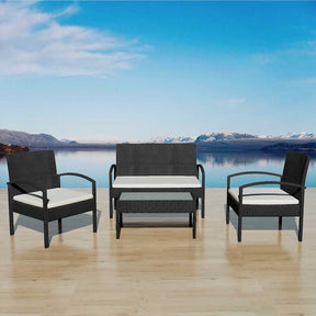 Vidaxl 4-delige loungeset met kussens poly rattan zwart