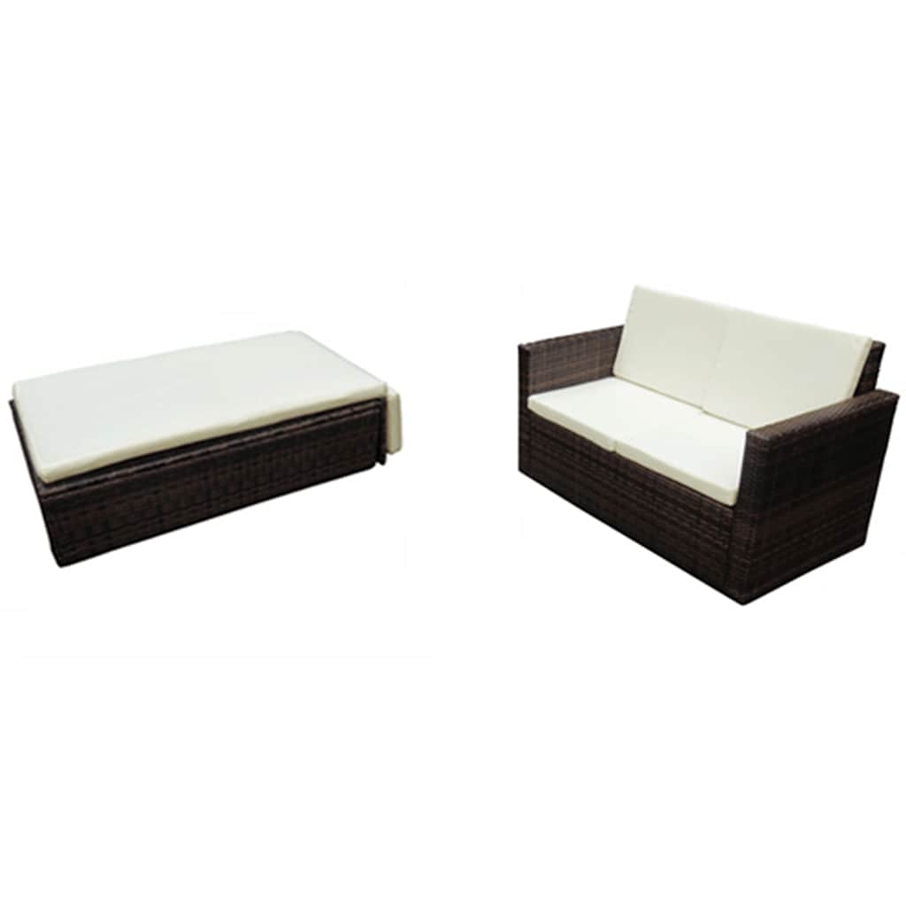 Vidaxl 2-delige loungeset met kussens poly rattan bruin