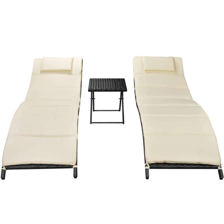 Vidaxl ligbedden inklapbaar 2 st met tafel poly rattan zwart