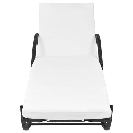 Vidaxl ligbed met kussen poly rattan zwart