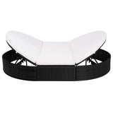 Vidaxl loungebed met kussen poly rattan zwart