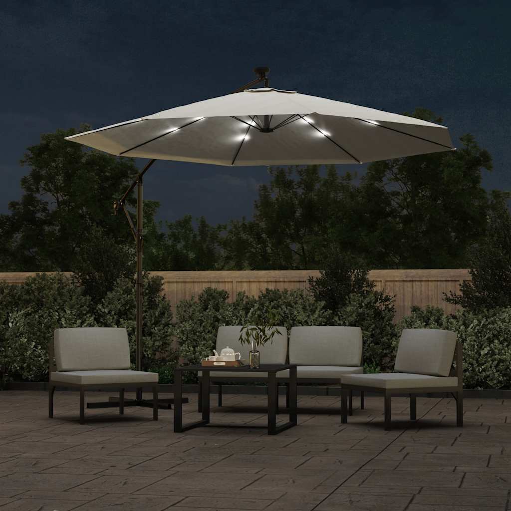 Vidaxl -schwimmendes Parasol mit LED -Beleuchtung und Metallstast 300 cm Sand
