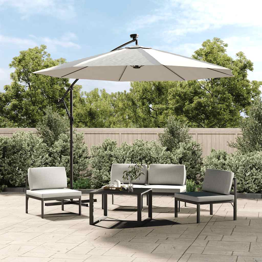 Vidaxl -schwimmendes Parasol mit LED -Beleuchtung und Metallstast 300 cm Sand