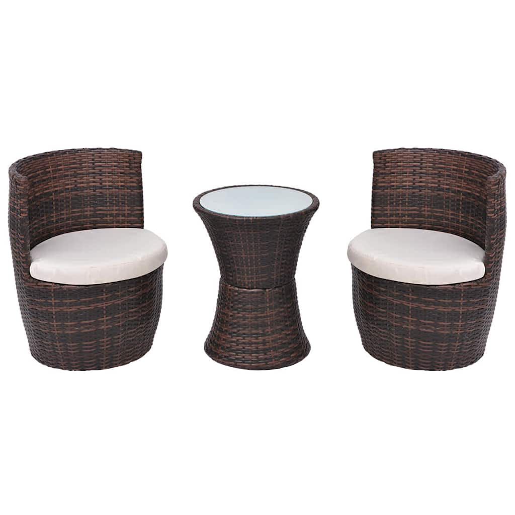 Vidaxl 3-delige bistroset met kussens poly rattan bruin