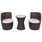 Vidaxl 3-delige bistroset met kussens poly rattan bruin